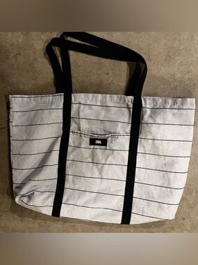 ZARA Striped Packable Foldable Eco Friendly Tote Bag Large Straps